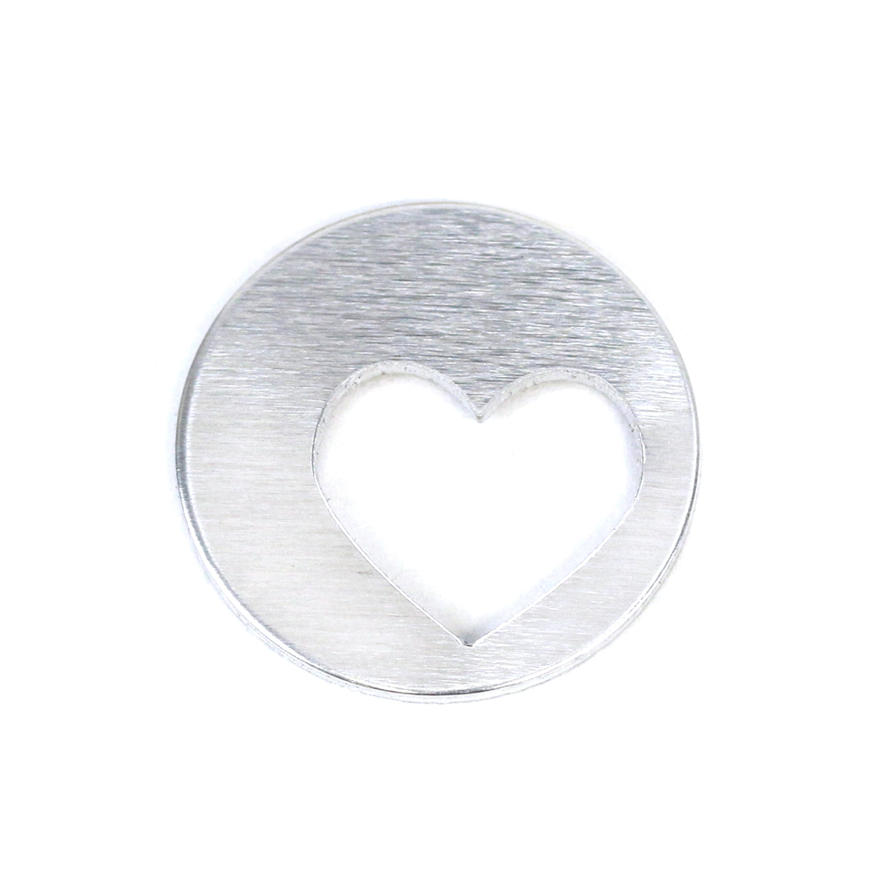 Metal Stamping Blanks Aluminum Round, Disc, Circle 16mm (.63") with Offset Heart Cut Out , 16g, Pack of 5